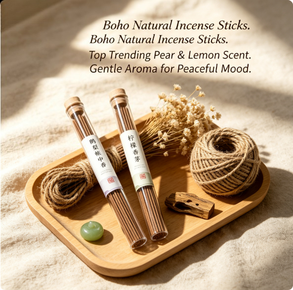 Home Fragrance Aroma Set - ชุดธูปหอมธรรมชาติขายดี กลิ่นเลมอนแพร์ยอดนิยม กลิ่นบริสุทธิ์สำหรับการพักผ่อนที่บ้านและการทำสมาธิ 20 กรัม