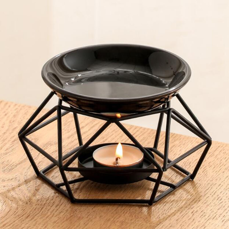 Home Fragrance Oils For Oil Burners - ชามเซรามิคชั้นวางเหล็กสีดํารูปหลายเหลี่ยมน้ํามันหอมระเหย Burner เชิงเทียนโคมไฟน้ํามันกลิ่นหอม Censer ห้องนอน Home